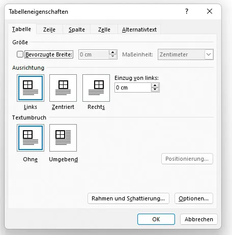 Tabellen in Microsoft Word