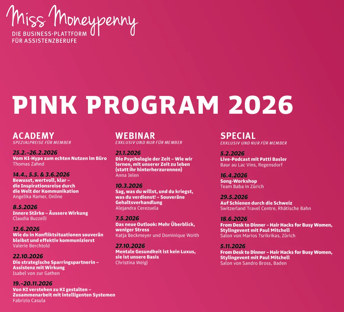 Miss Moneypenny Pink Programm 2026